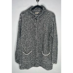 Eileen Fisher Chunky Twist Shacket Sweater Petite Large Black White